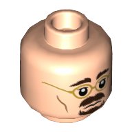 LEGO part Minifigure, Head Dual Sided Gold Glasses, Dark Brown Eyebrows, Moustache, Goatee, Grin / Frown Pattern - Hollow Stud (3626pb2685)