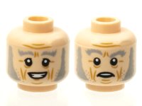 LEGO part Minifigure, Head Dual Sided Gray Eyebrows and Sideburns, Lined Face, Grin / Scared Face Pattern - Hollow Stud 3626pb2691