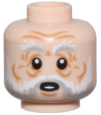 LEGO part Minifigure, Head White and Light Bluish Gray Bushy Eyebrows, Moustache and Beard, Medium Nougat Chin Dimple and Wrinkles, Surprised Open Mouth with Bottom Teeth Pattern - Hollow Stud (3626pb2737)