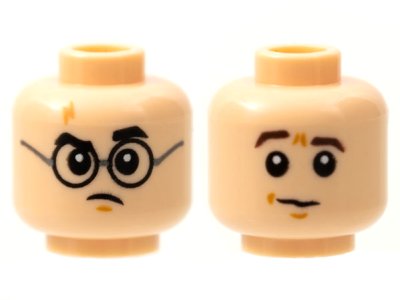 LEGO part Minifigure, Head Dual Sided, Medium Nougat Scar, Black Eyebrows and Glasses / Dark Brown Eyebrows Right Raised Pattern - Hollow Stud (3626pb2810)