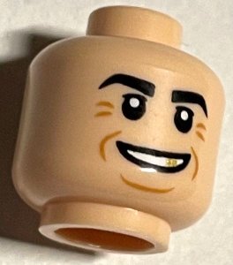 LEGO part Minifigure, Head Black Eyebrows, Mean Grin and Gold Tooth Pattern - Hollow Stud (3626pb2896)