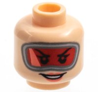 LEGO part Minifigure, Head Female Red Large Goggles, Coral Lips, Open Smile Pattern - Hollow Stud 3626pb2943