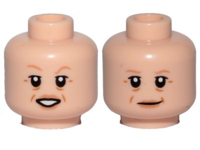 LEGO part Minifigure, Head Dual Sided Female, Nougat Eyebrows, Cheek Lines, Lips, Open Mouth Smile / Smile Pattern - Hollow Stud (3626pb3053)