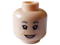 LEGO part Minifigure, Head Female Dark Bluish Gray Eyebrows, Open Smile, Medium Nougat Cheek Lines and Crow's Feet Pattern - Hollow Stud 3626pb3113