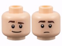 LEGO part Minifigure, Head Dual Sided Dark Brown Eyebrows, Wide Grin with Raised Eyebrow Right / Neutral Pattern - Hollow Stud 3626pb3128