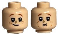 LEGO part Minifigure, Head Dual Sided Dark Orange Eyebrows, Medium Nougat Freckles, Dark Tan Scuff Mark, Lopsided Grin / Eating Pattern - Hollow Stud 3626pb3189