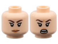 LEGO part Minifigure, Head Dual Sided Female Dark Brown Eyebrows, Black Eyelashes, Nougat Lips, Neutral / Angry Open Mouth with Teeth Parted Pattern - Hollow Stud 3626pb3239