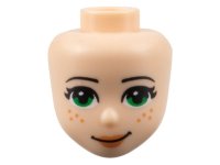 LEGO part Mini Doll, Head Friends with Thin Black Eyebrows, Green Eyes, Nougat Lips and 8 Freckles, and Lopsided Closed Mouth Smile Pattern 37292