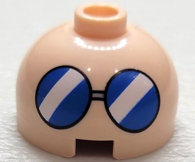 LEGO part Brick, Round 2 x 2 Dome Top with Blue Glasses with White Diagonal Stripes Pattern (553pb040)