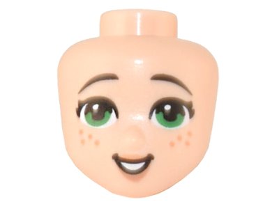 LEGO part Mini Doll, Head Friends with Green Eyes, Freckles, Medium Nougat Lips and Open Mouth Pattern (76807)