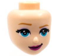 LEGO part Mini Doll, Head Friends with Medium Nougat Eyebrows, Medium Azure Eyes and Magenta Lips with Smirk Pattern 77347