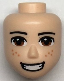 LEGO part Mini Doll, Head Friends Male Large with Reddish Brown Eyes, Freckles, Smiling with Teeth Pattern (84869)