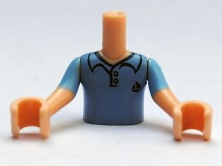 LEGO part Torso Mini Doll Boy Bright Light Blue Polo Shirt, Dark Blue Sailboat Pattern, Light Nougat Arms with Hands with Bright Light Blue Short Sleeves (FTBpb003c01)