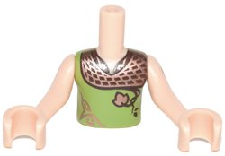 LEGO part Torso Mini Doll Boy Lime Shirt with Copper Shoulders and Leaf Pattern, Light Nougat Arms with Hands with Dark Orange Elves Tattoo (FTBpb018c01)
