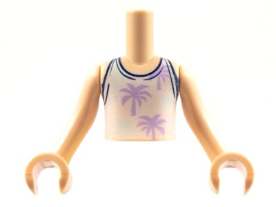 LEGO part Torso Mini Doll Boy White Top with Palm Trees Pattern, Light Nougat Arms with Hands (FTBpb048c01)