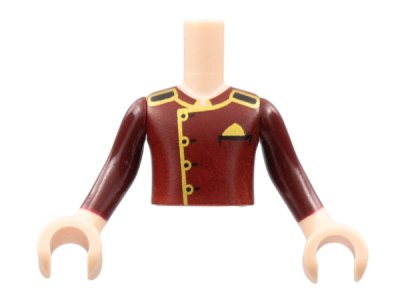 LEGO part Torso Mini Doll Boy Dark Red Jacket with Gold Trim Pattern, Light Nougat Arms with Hands with Dark Red Sleeves (FTBpb052c01)