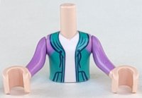 LEGO onderdeel Torso Mini Doll Boy Dark Turquoise Hoodie with White Undershirt Pattern, Light Nougat Arms with Hands with Medium Lavender Sleeves FTBpb055c01