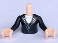 LEGO onderdeel Torso Mini Doll Girl Black Jacket with White Blouse Pattern, Light Nougat Arms with Hands with Black Sleeves FTGpb015c01