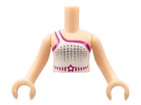 LEGO onderdeel Torso Mini Doll Girl Sleeveless One Strap Top with White and Magenta Pattern, Light Nougat Arms with Hands FTGpb028c01