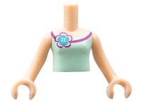 LEGO onderdeel Torso Mini Doll Girl Light Aqua Vest Top with Flower Pattern, Light Nougat Arms with Hands FTGpb037c01
