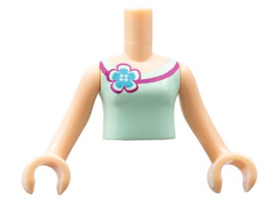 LEGO part Torso Mini Doll Girl Light Aqua Vest Top with Flower Pattern, Light Nougat Arms with Hands (FTGpb037c01)
