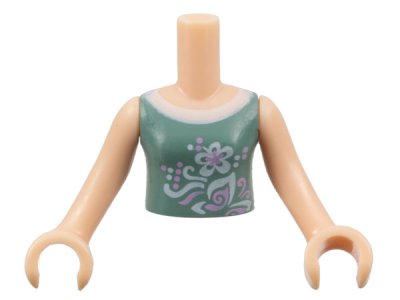 LEGO part Torso Mini Doll Girl Sand Green Vest Top with Flower and Butterfly Pattern, Light Nougat Arms with Hands (FTGpb040c01)