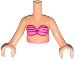 LEGO part Torso Mini Doll Girl Bright and Dark Pink Bikini Shell Bra Top Pattern, Light Nougat Arms with Hands (FTGpb064c01)