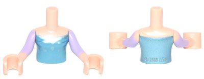 LEGO part Torso Mini Doll Girl Blue Top with Metallic Light Blue Ice Crystals Pattern, Light Nougat Arms with Hands with Lavender Sleeves (FTGpb132c01)
