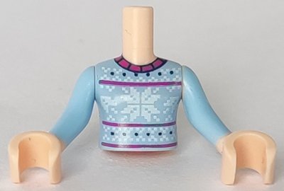 LEGO part Torso Mini Doll Girl Bright Light Blue Fair Isle Sweater, Snowflakes Pattern, Light Nougat Arms with Hands with Bright Light Blue Sleeves (FTGpb149c01)