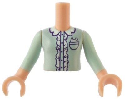 LEGO onderdeel Torso Mini Doll Girl Light Aqua Top Pattern, Light Nougat Arms with Hands with Light Aqua Sleeves (FTGpb161c01)