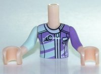 LEGO part Torso Mini Doll Girl Light Aqua and Medium Lavender Racing Jacket Pattern, Light Nougat Arms with Hands with Light Aqua Right Sleeve, Medium Lavender Left Sleeve FTGpb190c01