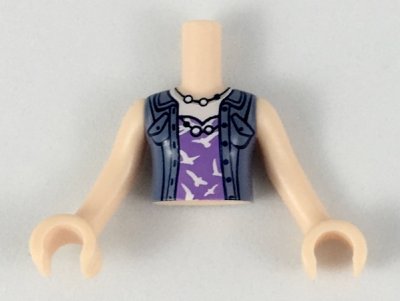 LEGO part Torso Mini Doll Girl Medium Lavender Top with White Birds, Sand Blue Vest Pattern, Light Nougat Arms with Hands (FTGpb217c01)