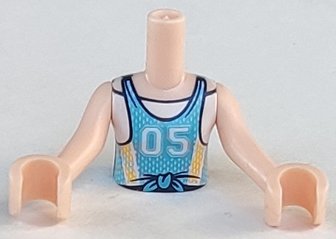 LEGO part Torso Mini Doll Girl Medium Azure Jersey Top with White Number '05' Pattern, Light Nougat Arms with Hands (FTGpb225c01)