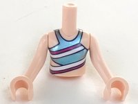 LEGO part Torso Mini Doll Girl Metallic Light Blue Swimsuit Top with Magenta and White Diagonal Stripes Pattern, Light Nougat Arms with Hands FTGpb236c01