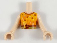 LEGO part Torso Mini Doll Girl Orange and Bright Light Orange Top with Lightning Bolts and Belt Pattern, Light Nougat Arms with Hands FTGpb260c01