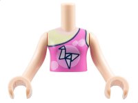 LEGO part Torso Mini Doll Girl Dark Pink Top with Bright Pink Circles and White Origami Crane over Yellowish Green Tank Top Pattern, Light Nougat Arms with Hands FTGpb264c01