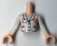 LEGO part Torso Mini Doll Girl White Jacket with 3 Buttons, Coral Name Tag and Beating Heart Pattern, Light Nougat Arms with Hands with White Sleeves FTGpb265c01