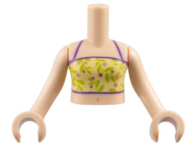 LEGO part Torso Mini Doll Girl Yellowish Green Top with Vines and Metallic Purple Circles Pattern, Light Nougat Arms with Hands (FTGpb285c01)
