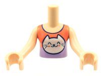 LEGO part Torso Mini Doll Girl Coral and Lavender Top, White Kitty Cat Head Pattern, Light Nougat Arms with Hands FTGpb306c01