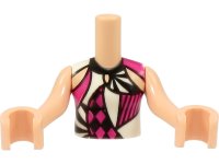 LEGO part Torso Mini Doll Girl Black, Magenta and White Harlequin Shirt Pattern, Light Nougat Arms with Hands FTGpb323c01