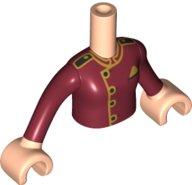 LEGO part Torso Mini Doll Girl Dark Red Jacket with Gold Trim Pattern, Light Nougat Arms with Hands with Dark Red Sleeves FTGpb327c01