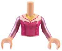 LEGO part Torso Mini Doll Girl Magenta and Dark Pink Dress with Metallic Pink Stars and Circles Pattern, Light Nougat Arms with Hands with Metallic Pink Sleeves FTGpb342c01