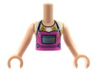 LEGO part Torso Mini Doll Girl White Blouse with Gold Plants, Dark Pink Apron with Metallic Light Blue Pocket Pattern, Light Nougat Arms with Hands FTGpb353c01