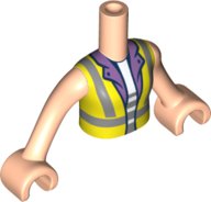 LEGO part Torso Mini Doll Girl Neon Yellow Safety Vest with Recycling Logo over Medium Lavender and White Shirt Pattern, Light Nougat Arms with Hands FTGpb367c01