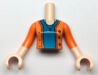 LEGO part Torso Mini Doll Girl Dark Azure Shirt and Orange Sweater with Necklace and Lightning Bolt Pattern, Light Nougat Arms with Hands with Orange Sleeves FTGpb395c01