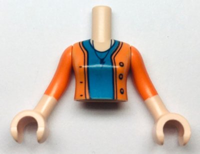 LEGO part Torso Mini Doll Girl Dark Azure Shirt and Orange Sweater with Necklace and Lightning Bolt Pattern, Light Nougat Arms with Hands with Orange Sleeves (FTGpb395c01)