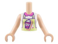 LEGO part Torso Mini Doll Girl White Shirt, Dark Pink Collar, Yellowish Green Apron, Bubble Tea Pattern, Light Nougat Arms with Hands FTGpb399c01