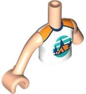 LEGO part Torso Mini Doll Girl White Sleeveless Top with Orange Tent, Dark Blue Trees, Dark Turquoise Sky and Ground Pattern, Light Nougat Arm Left, Light Nougat Arm with Hand Right (FTGpb468c01)