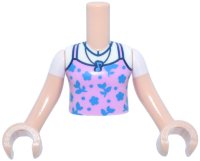 LEGO onderdeel Torso Mini Doll Girl Dark Pink Tank Top with Dark Azure Flowers and Music Note Necklace over White T-Shirt Pattern, Light Nougat Arms with Hands with White Short Sleeves FTGpb508c01