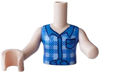 LEGO part Torso Mini Doll Blue and Bright Light Blue Tied Flannel Vest with Black Outline Pocket Pattern, Light Nougat Arm Left, Light Nougat Arm with Hand Right (FTGpb553c01)